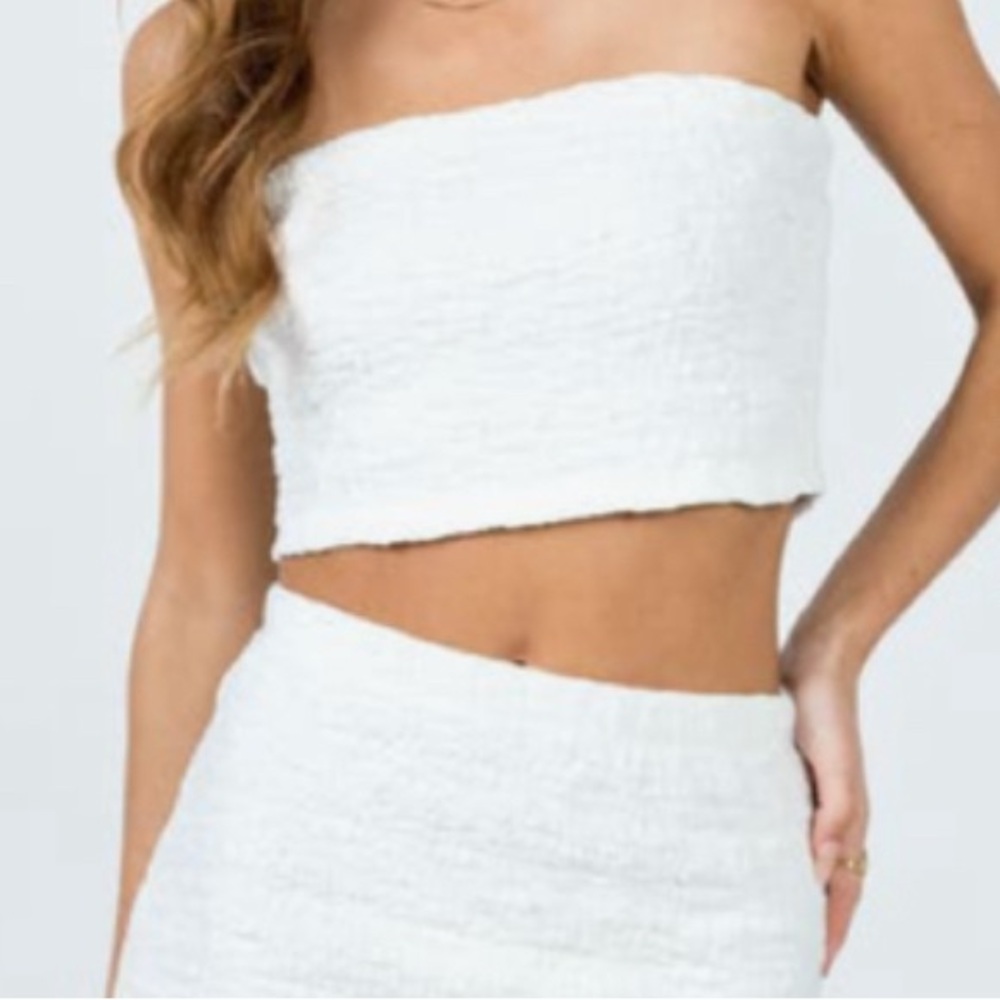 Princess Polly White Textured Crop Top